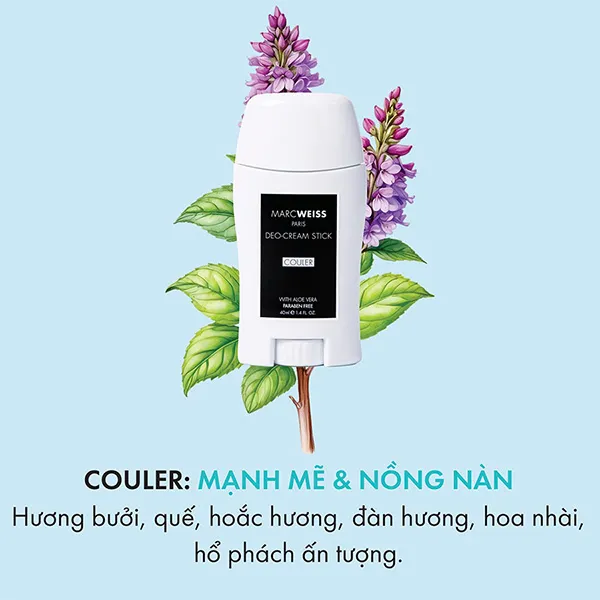 Thanh Khử Mùi Ngăn Mồ Hôi, Khoá Mùi Bung Hương, Khô Thoáng Suốt 48h Marcweiss Paris Deo-cream Stick Couler 40ml - Lăn khử mùi - Vua Hàng Hiệu