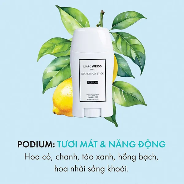 Thanh Khử Mùi Ngăn Mồ Hôi, Khoá Mùi Bung Hương, Khô Thoáng Suốt 48h Marcweiss Paris Deo-cream Stick Podium 40ml - Lăn khử mùi - Vua Hàng Hiệu