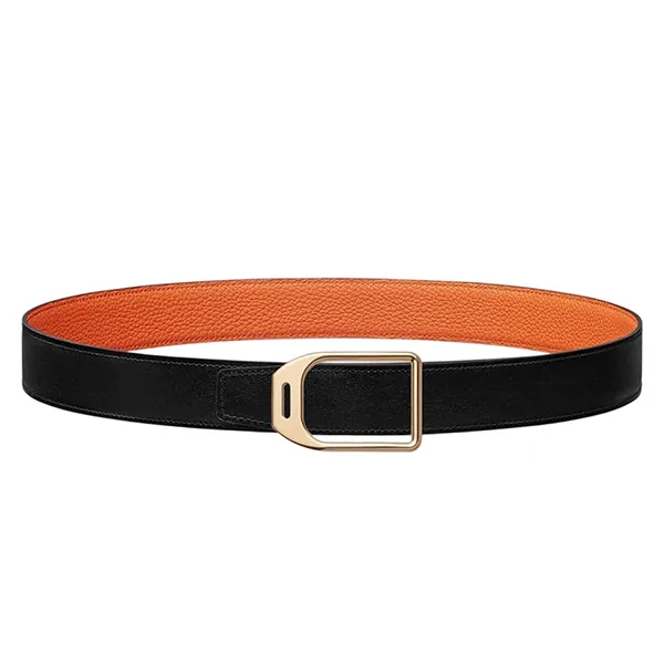 Thắt Lưng Hermès 32mm Jockey Belt Màu Đen Phối Cam Size 80