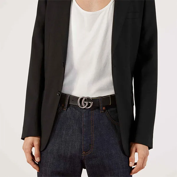 Thắt Lưng Nam Gucci Leather Belt With Double G Buckle 414516 CVE0N 1000 Màu Đen Size 85