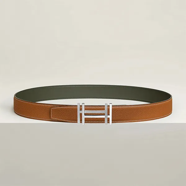 Thắt Lưng Nam Hermès H Au Carre Belt Buckle & Reversible Leather Strap 32mm Màu Xanh Nâu Size 85