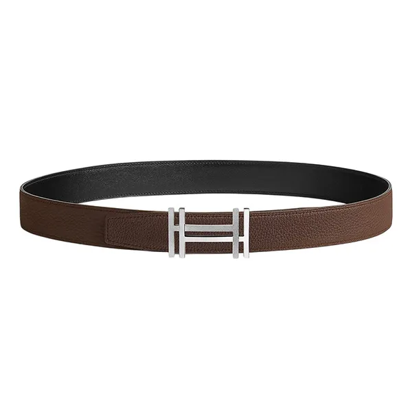 Thắt Lưng Nam Hermès H Au Carre Belt Buckle & Reversible Leather Strap 32mm Khoá Bạc Màu Đen Size 80