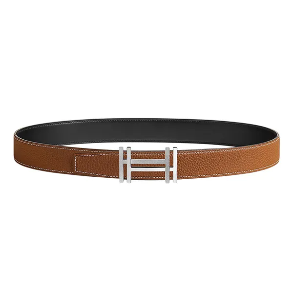 Thắt Lưng Nam Hermès H Au Carre Belt Buckle & Reversible Leather Strap 32mm Khoá Bạc Màu Nâu Đen Size 80