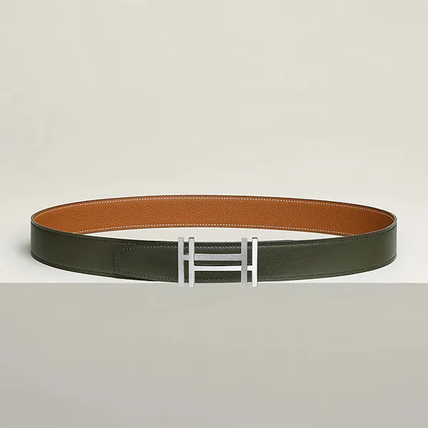 Thắt Lưng Nam Hermès H Au Carre Belt Buckle & Reversible Leather Strap 32mm Màu Xanh Nâu Size 85