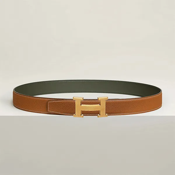 Thắt Lưng Nam Hermès H Guillochee Belt Buckle & Reversible Leather Strap 32mm Màu Xanh Nâu Size 85