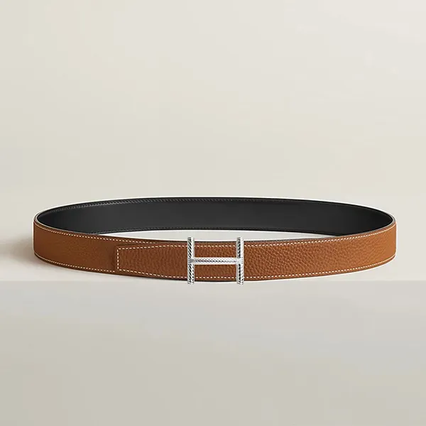 Thắt Lưng Nam Hermès Hisseo Belt Buckle & Reversible Leather Strap 32mm Màu Đen Nâu (Logo Bạc) Size 80 - Thắt lưng - Vua Hàng Hiệu