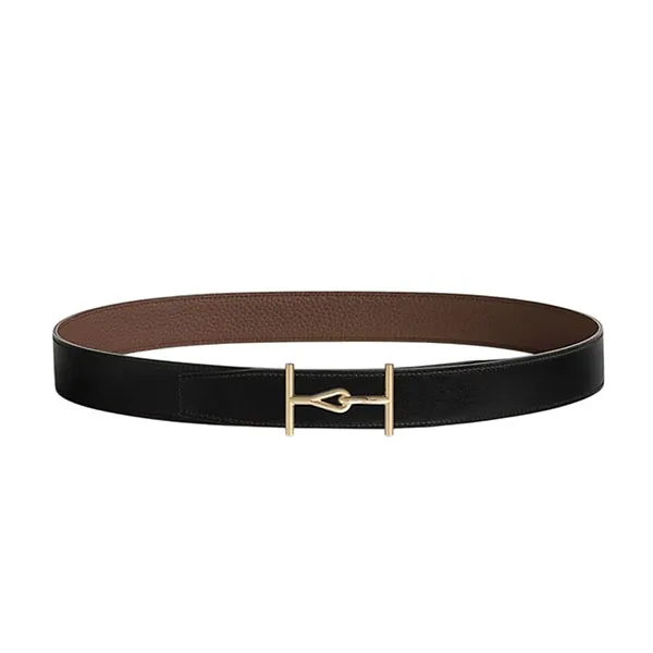 Thắt Lưng Nam Hermès Jumbo Belt Buckle & Reversible Leather Strap 32mm Nâu Đen Size 85 (Mặt Khoá Vàng)