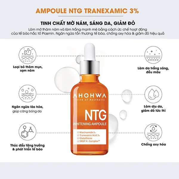 Tinh Chất Hỗ Trợ Giảm Nám, Dưỡng Trắng Ahohwa NTG Whitening Ampoule 50ml