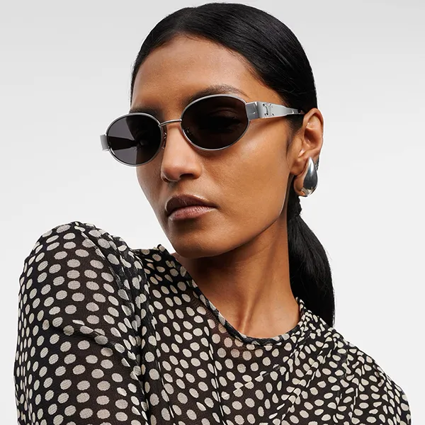 Kính Mát Nữ Celine Triomphe Metal 01 Sunglasses 4S235CMLB Màu Xám/Bạc