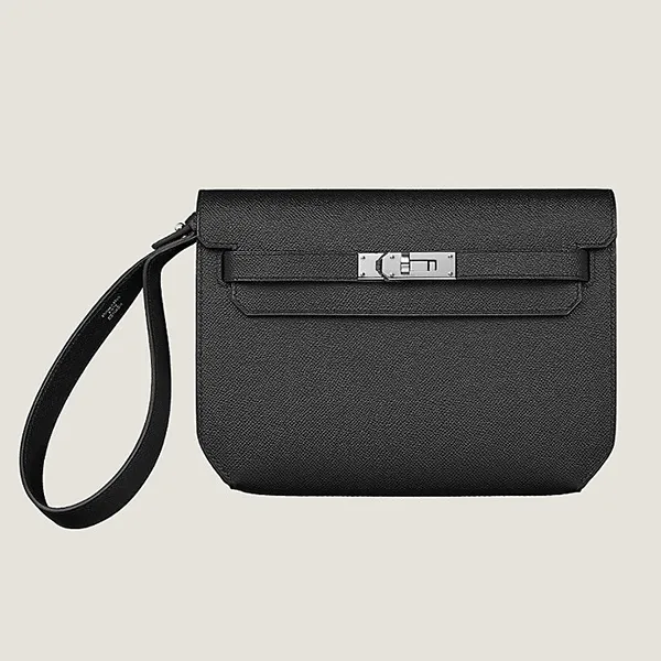 Túi Cầm Tay Nữ Hermès Kelly Depeches 25 Pouch Màu Đen