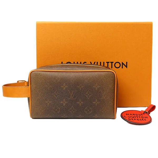 Túi Cầm Tay Louis Vuitton LV Locker Dopp Kit Monogram Handbag Màu Nâu Phối Vàng