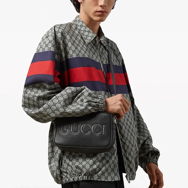 Túi Đeo Chéo Gucci GG Logo-Embroidered Leather Mini Shoulder Bag Màu Đen