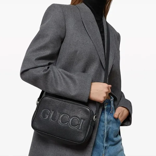 Túi Đeo Chéo Gucci GG Logo-Embroidered Leather Mini Shoulder Bag Màu Đen