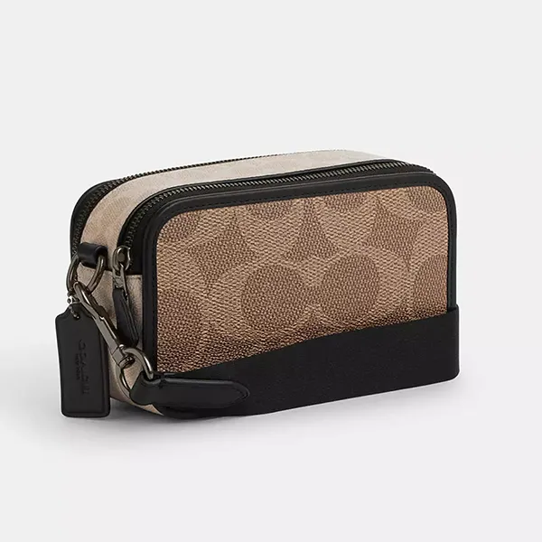 Túi Đeo Chéo Nam Coach Wyatt Crossbody Bag In Blocked Signature Canvas CAB80 Sand Tan Màu Nâu Be
