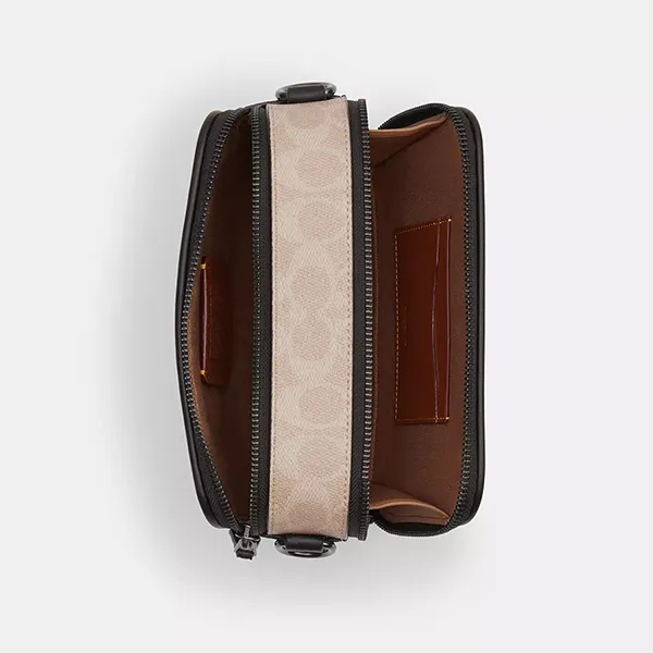 Túi Đeo Chéo Nam Coach Wyatt Crossbody Bag In Blocked Signature Canvas CAB80 Sand Tan Màu Nâu Be