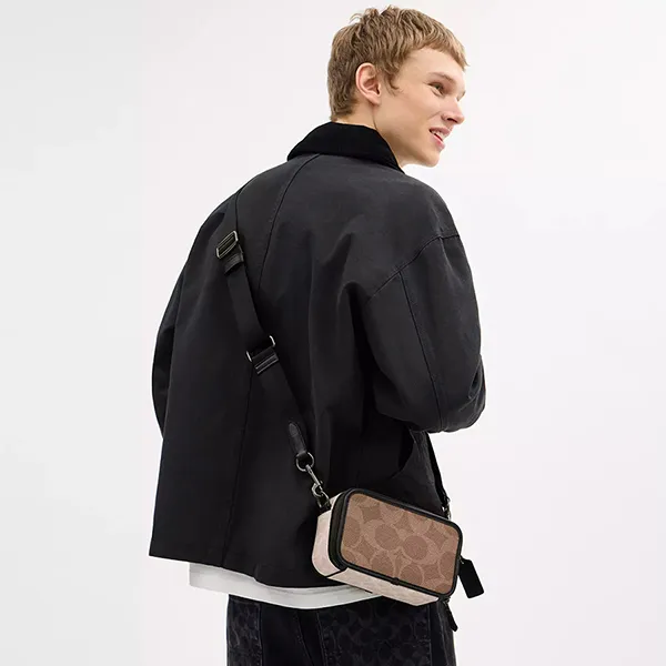 Túi Đeo Chéo Nam Coach Wyatt Crossbody Bag In Blocked Signature Canvas CAB80 Sand Tan Màu Nâu Be