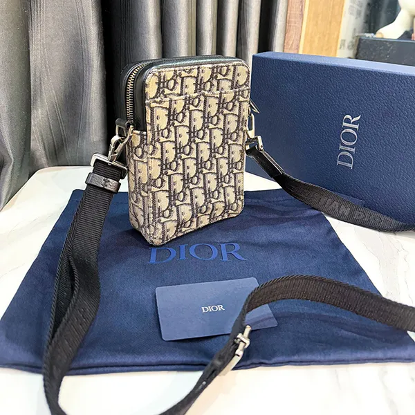 Túi Đeo Chéo Nam Dior Oblique Messenger Pouch Crossbody Bag Màu Be Họa Tiết - Túi xách - Vua Hàng Hiệu