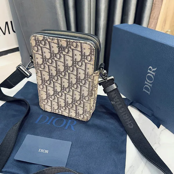 Túi Đeo Chéo Nam Dior Oblique Messenger Pouch Crossbody Bag Màu Be Họa Tiết - Túi xách - Vua Hàng Hiệu