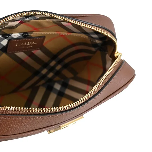 Túi Đeo Chéo Nữ Burberry Metal Logo Calfskin Crossbody Bag Màu Nâu