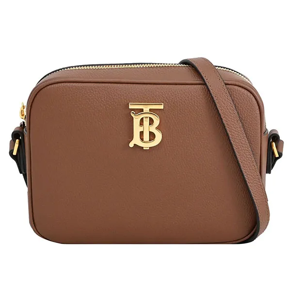 Túi Đeo Chéo Nữ Burberry Metal Logo Calfskin Crossbody Bag Màu Nâu