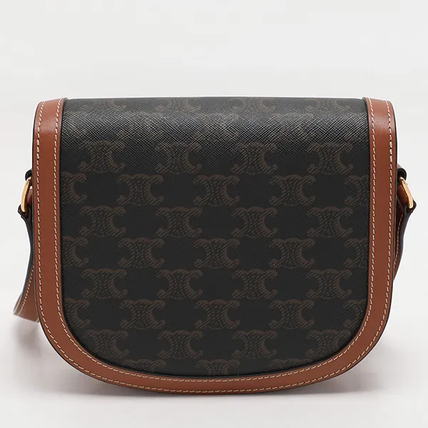 Túi Đeo Chéo Nữ Celine Brown Coated Canvas And Leather Triomphe Teen Crossbody Bag Màu Nâu Đen - Túi xách - Vua Hàng Hiệu
