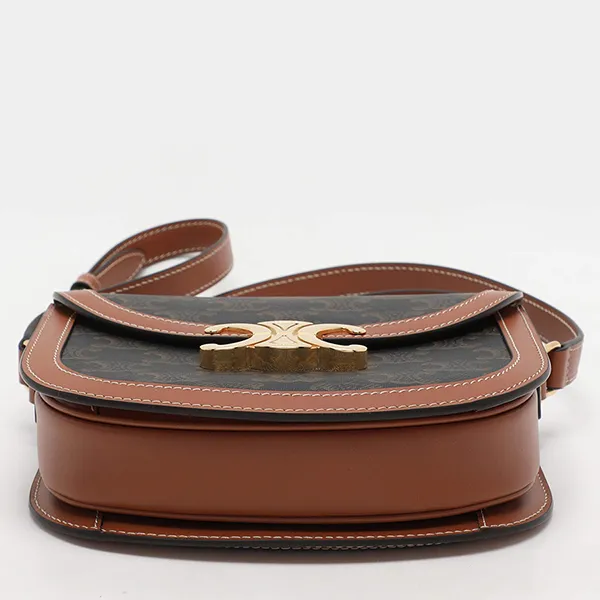 Túi Đeo Chéo Nữ Celine Brown Coated Canvas And Leather Triomphe Teen Crossbody Bag Màu Nâu Đen - Túi xách - Vua Hàng Hiệu
