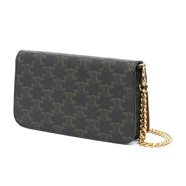 Túi Đeo Chéo Nữ Celine Brown Triomphe Coated Canvas Multi Pochette Dark Brown Màu Nâu Đen - Túi xách - Vua Hàng Hiệu