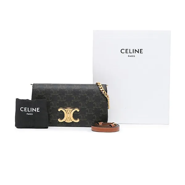 Túi Đeo Chéo Nữ Celine Brown Triomphe Coated Canvas Multi Pochette Dark Brown Màu Nâu Đen - Túi xách - Vua Hàng Hiệu