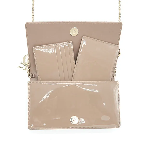 Túi Đeo Chéo Nữ Dior Lady Dior Pouch Patent Calfskin Warm Taupe Crossbody Bag Màu Hồng
