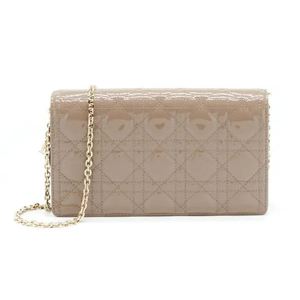 Túi Đeo Chéo Nữ Dior Lady Dior Pouch Patent Calfskin Warm Taupe Crossbody Bag Màu Hồng