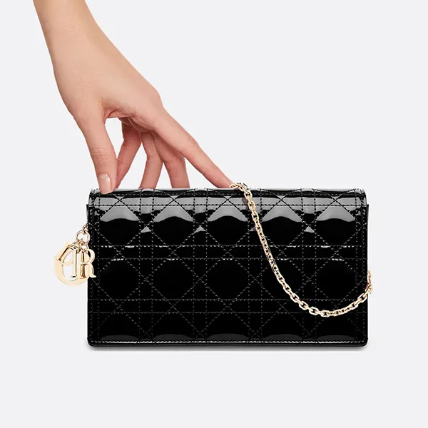 Túi Đeo Chéo Nữ Dior Lady Pouch Black Patent Cannage Calfskin Crossbody Bag S0204OVRB-M900 Màu Đen (Kèm 2 Ví Zip)