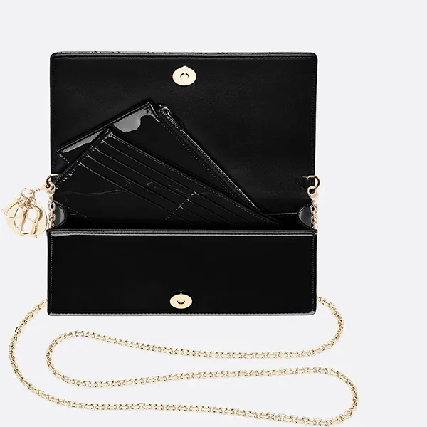 Túi Đeo Chéo Nữ Dior Lady Pouch Black Patent Cannage Calfskin Crossbody Bag S0204OVRB-M900 Màu Đen (Kèm 2 Ví Zip)