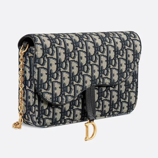 Túi Đeo Chéo Nữ Dior Medium Saddle Pouch With Chain Crossbody Bag Màu Xanh Blue - Túi xách - Vua Hàng Hiệu