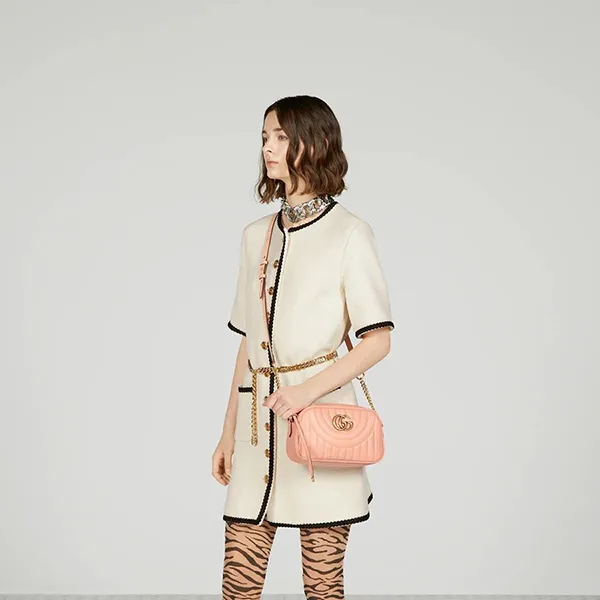 Túi Đeo Chéo Nữ GG Marmont Shoulder Bag Peach Màu Cam Đào