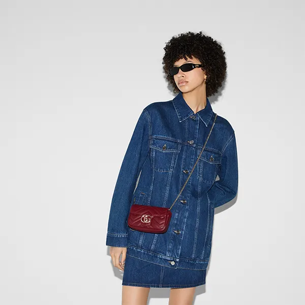 Túi Đeo Chéo Nữ Gucci GG Marmont Crossbody Bag Màu Đỏ Đô Size 16