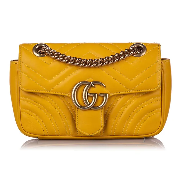 Túi Đeo Chéo Nữ Gucci GG Marmont QuiltedLeather Mini Crossbody Bag Màu Vàng - Túi xách - Vua Hàng Hiệu