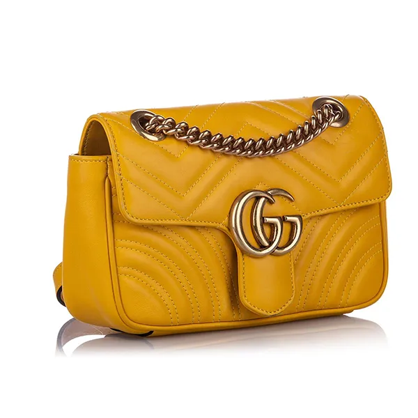 Túi Đeo Chéo Nữ Gucci GG Marmont QuiltedLeather Mini Crossbody Bag Màu Vàng - Túi xách - Vua Hàng Hiệu