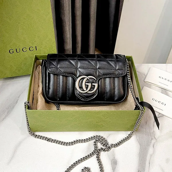 Túi Đeo Chéo Nữ Gucci GG Marmont Super Mini Quilted Leather Bag Màu Đen