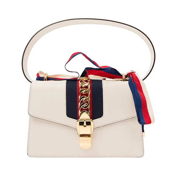 Túi Đeo Chéo Nữ Gucci Sylvie Sherry Line Ribbon Shoulder Bag Leather Màu Trắng - Túi xách - Vua Hàng Hiệu