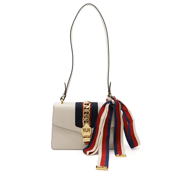 Túi Đeo Chéo Nữ Gucci Sylvie Sherry Line Ribbon Shoulder Bag Leather Màu Trắng - Túi xách - Vua Hàng Hiệu