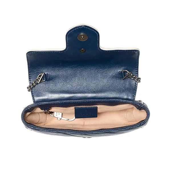 Túi Đeo Chéo Nữ Gucci Vintage Effect Calfskin GG Marmont Matelasse Diagonal Super Mini Shoulder Bag Blue Agate Màu Xanh