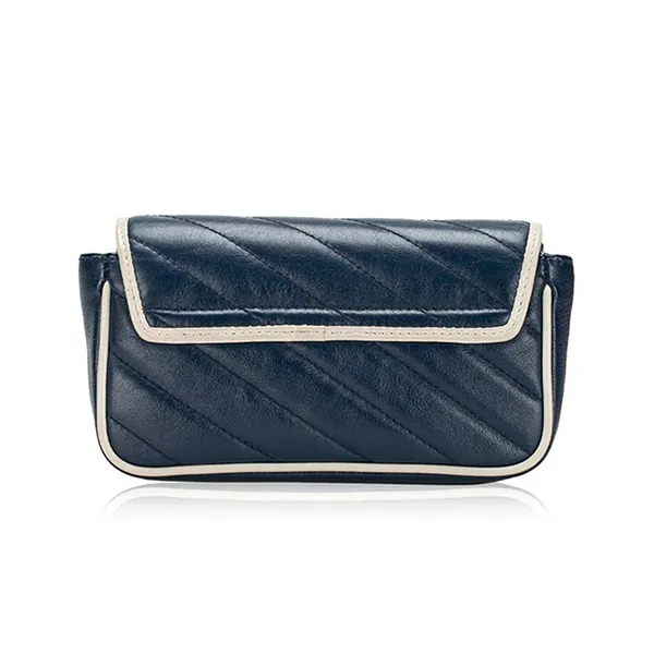 Túi Đeo Chéo Nữ Gucci Vintage Effect Calfskin GG Marmont Matelasse Diagonal Super Mini Shoulder Bag Blue Agate Màu Xanh