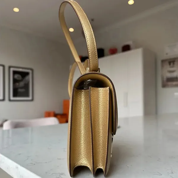 Túi Đeo Chéo Nữ Hermès Constance Leather Handbag Màu Vàng Gold