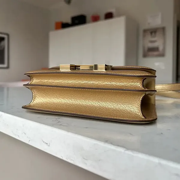 Túi Đeo Chéo Nữ Hermès Constance Leather Handbag Màu Vàng Gold