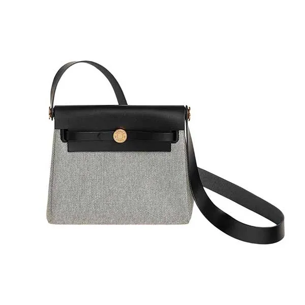 Túi Đeo Chéo Nữ Hermès Herbag Zip 20 Bag Retourne H Viking Canvas Hunter Cowhid Màu Đen Xám - Túi xách - Vua Hàng Hiệu
