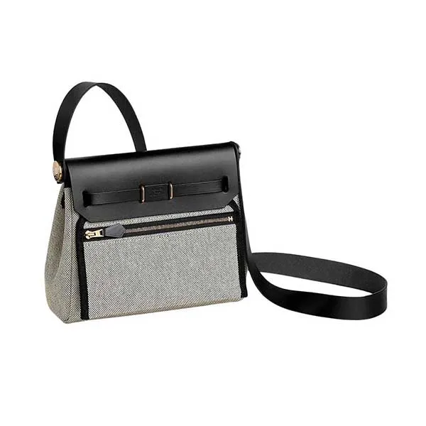 Túi Đeo Chéo Nữ Hermès Herbag Zip 20 Bag Retourne H Viking Canvas Hunter Cowhid Màu Đen Xám - Túi xách - Vua Hàng Hiệu