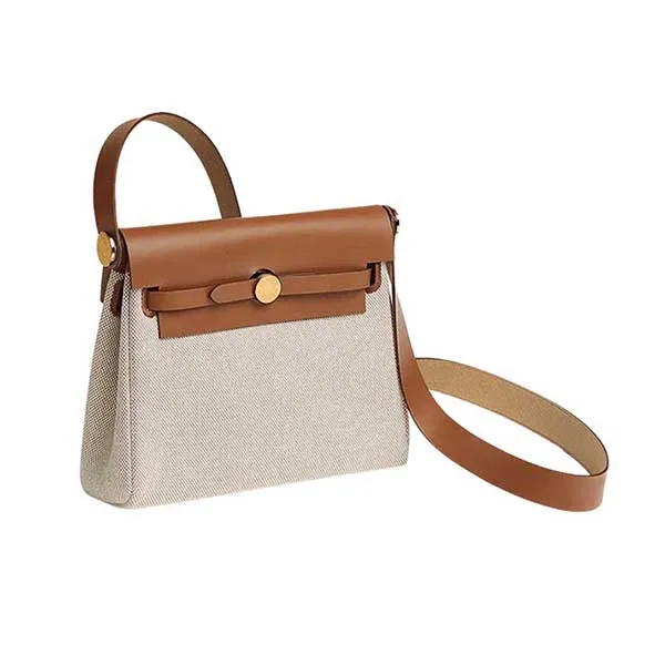 Túi Đeo Chéo Nữ Hermès Herbag Zip 20 Bag Retourne H Viking Canvas Hunter Cowhid Màu Nâu - Túi xách - Vua Hàng Hiệu