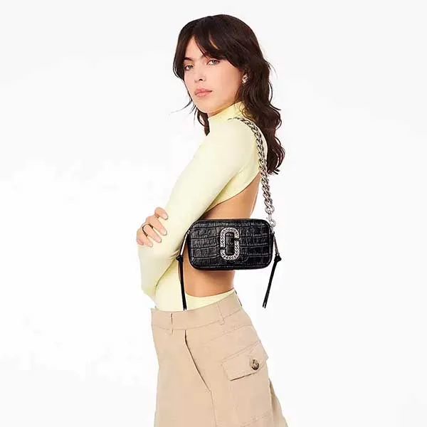 Túi Đeo Chéo Nữ Marc Jacobs The Croc-embossed Snapshot Màu Đen