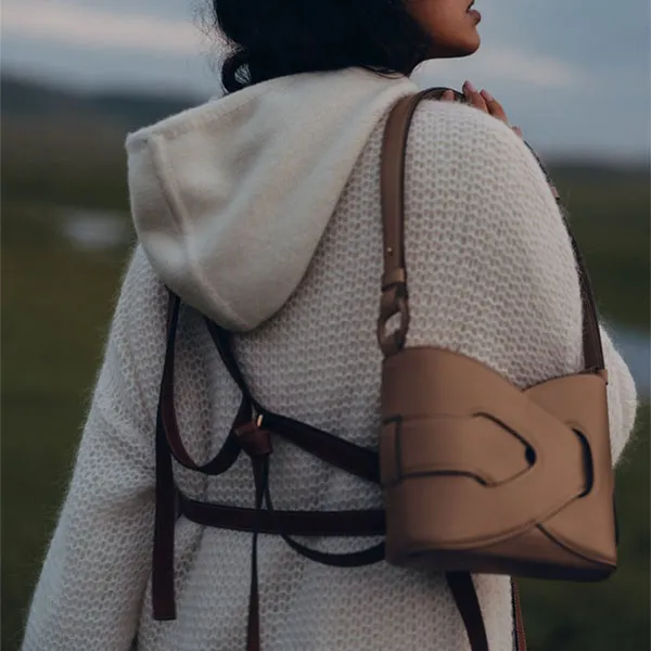 Túi Đeo Chéo Nữ Polène Nodde Edition Smooth Stone Crossbody Bag Màu Nâu