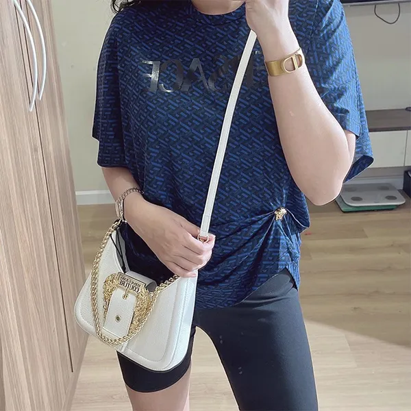 Túi Đeo Chéo Nữ Versace Jeans Couture Baroque Buckle Couture Shoulder Bag Màu Trắng - Túi xách - Vua Hàng Hiệu